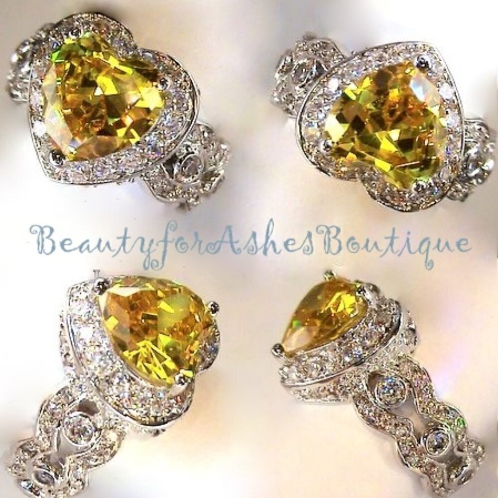 Women Choose Joy Brass Canary Yellow Clear Mini Cubic Zirconia Love Heart Ring 9